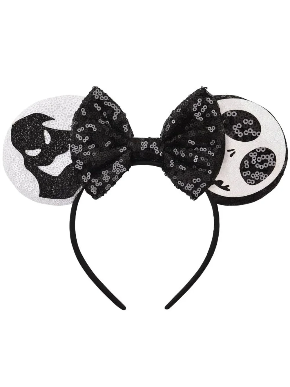 Women White Sequin Polyester Shiny Bows Mickey Mouse Headband